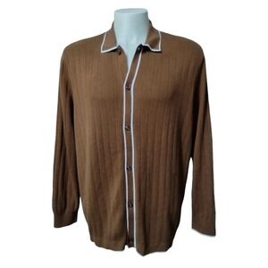 Express Cardigan Sweater Large Mens L Brown Ribbed Knit Button Polo Collar NWT